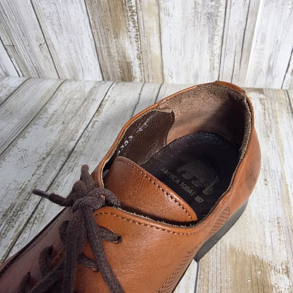 America Today 167 Mens Tan Leather Perforated Textured Oxford Dress Shoe Size 43
